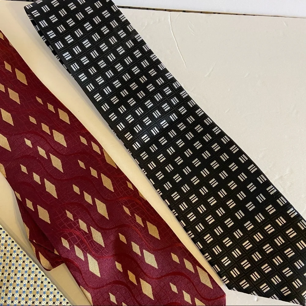 Lot of 3 Men's Neck Ties Gold Burgundy Maroon Black